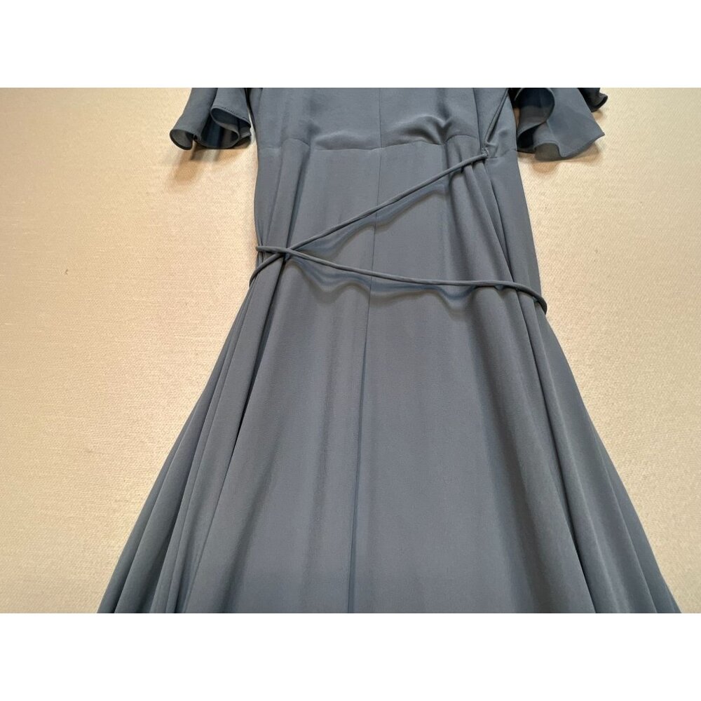 Lulus Womens Wrap V Neck Maxi Dress Short Sleeve Cold Shoulder Size S Dusty Blue - Picture 11 of 12